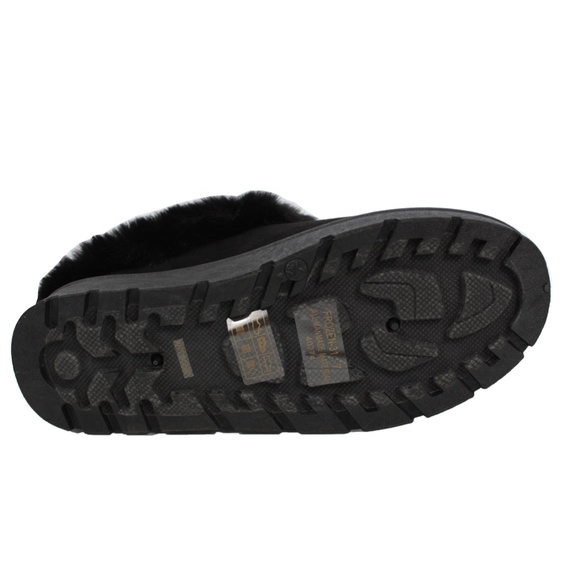 Black Faux Suede Fur Collar Slip On Mules - Picture 5 of 6